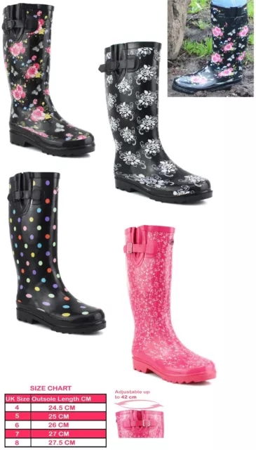 Ladies Wide Calf Fashion Wellies Waterproof Rain Winter Womens Wellington Boots