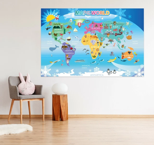 Autocollant Mural 3D - Carte Du Monde Lignes Bleues B485 - Décoration Amy