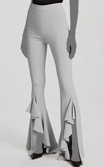 $1195 Cushnie Women's White High Waisted Ruffle Flare Leg Trousers Pants Size 0