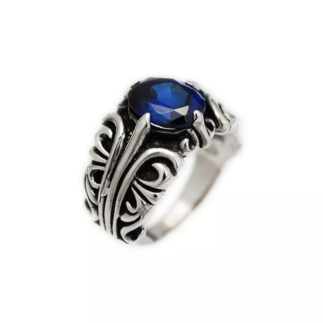 ARABESQUE BLUE SAPPHIRE CZ 925 STERLING SILVER BIKER GOTHIC RING won-r039 3