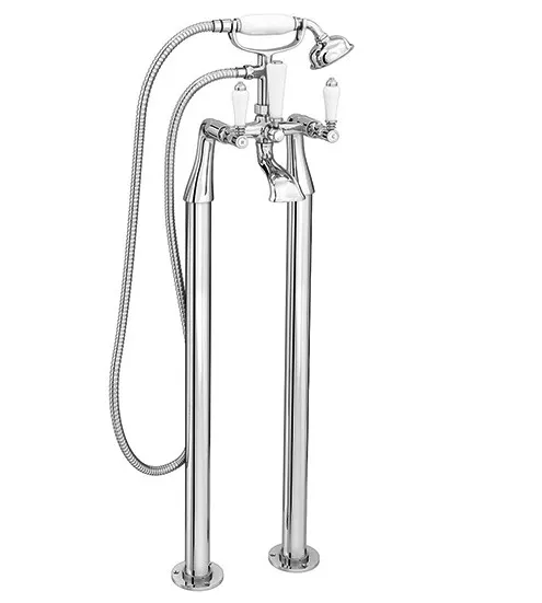 Bathroom Modern Chrome Brass Freestanding Floor Mounted Shower Mixer Tap Handset 3