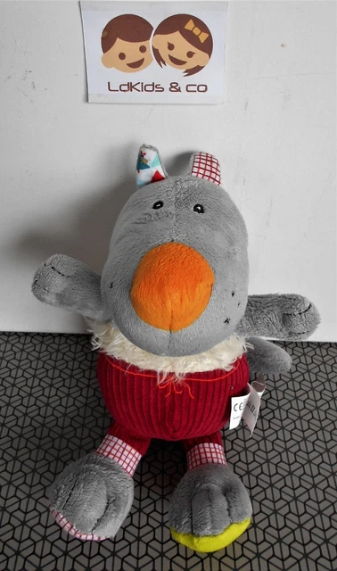 DOUDOU PELUCHE LILLIPUTIENS LE LOUP NICOLAS GRIS ROUGE 24 cm - D1115