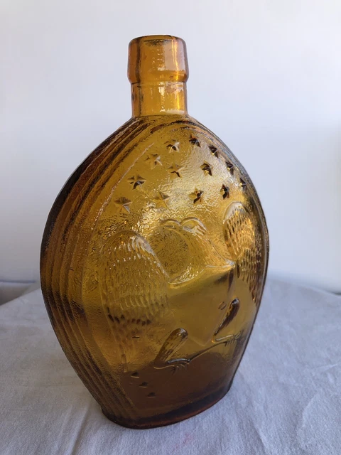 Vintage Amber "Empire Glass Works" 7 3/4" Embossed Bottle w/ Eagle & Grapes USA