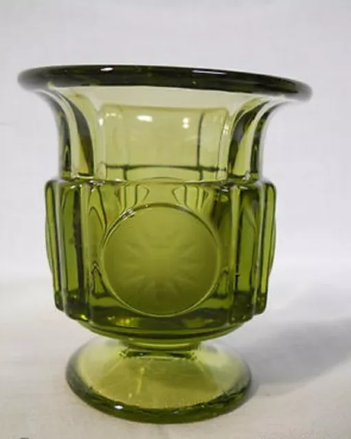 Fostoria Olive Green Glass COIN Footed Cigarette Urn Match or Toothpick Holder