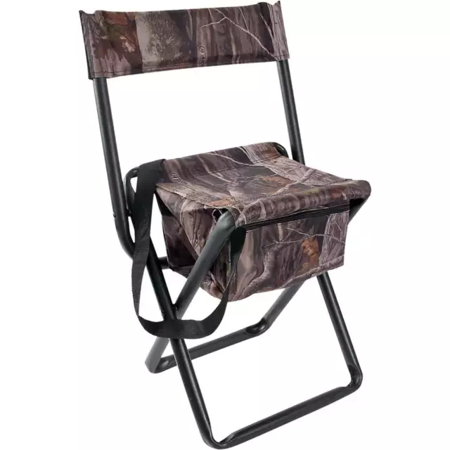 Vanish Camo Folding Hunting Stool with Back By Holds 225 lbs Next Camo