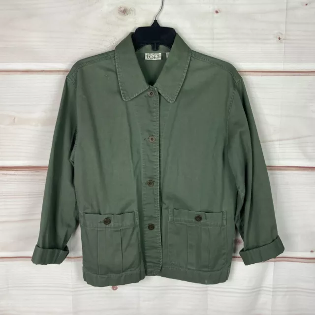 Vintage Ann Taylor LOFT Safari Womens Jacket Green Pockets Button Up Cotton S