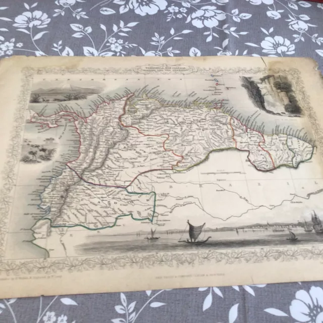 Antique Map Venezuala, New Granada, Equador Guyana 1850 By Tallis In Full Colour