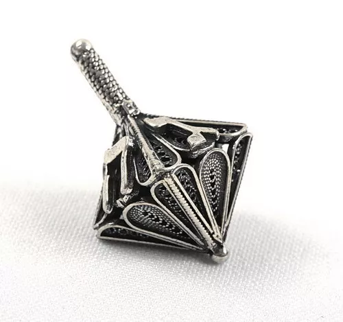 Cute Sterling Silver Filigree Hanukkah Dreidel Jewish Spin Top, Made in Israel