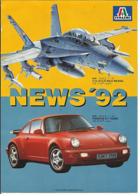 Katalog/Infoblatt Italeri 1992 News Autos Flugzeuge