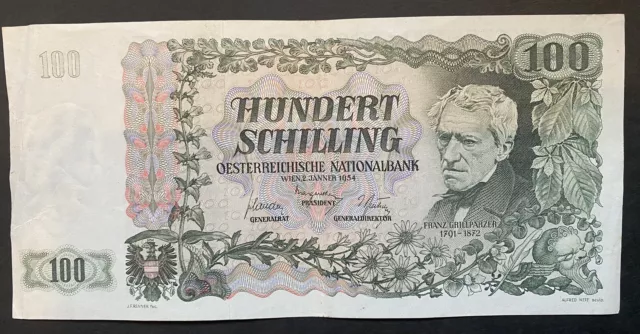 100 Shilling Bank Note Austria 1954 Rare Good Condition Crisp