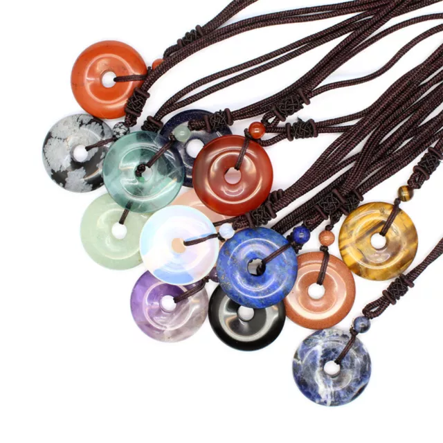 30MM Chakra COLLIER PENDENTIF DONUT PI-CHINOIS - 16 PIERRES NATURELLES AU CHOIX