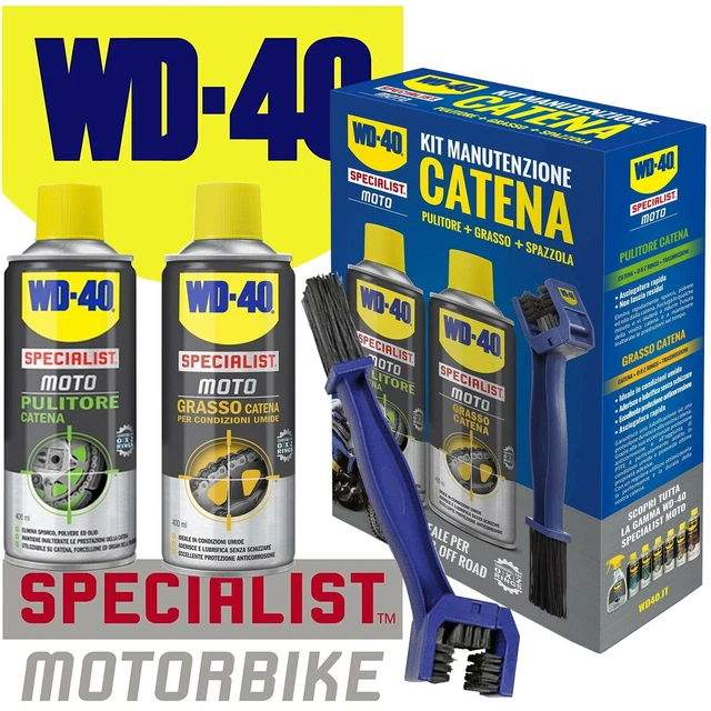Kit Manutenzione Catena Moto Motocross Wd 40 Specialist Grasso Pulitore Spazzola