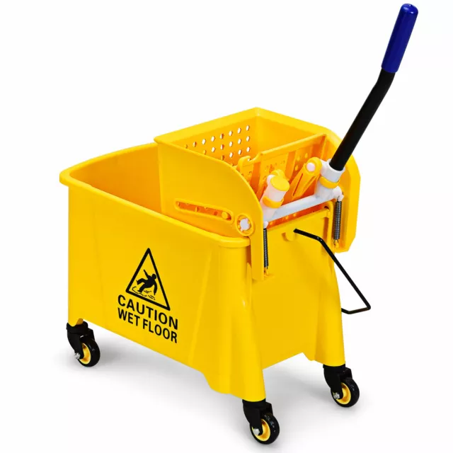 20L Kentucky Mop Bucket Mobile Cleaning Floor Cart with Wringer & Metal Handle