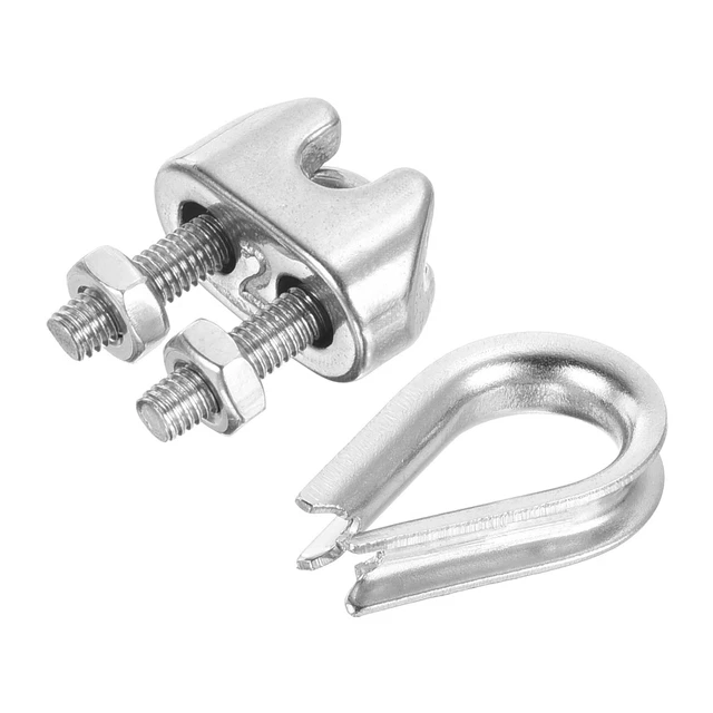 1/16" Wire Rope Kit, 20 Pack M2 Stainless Steel Thimbles & Clamps for Wire Rope