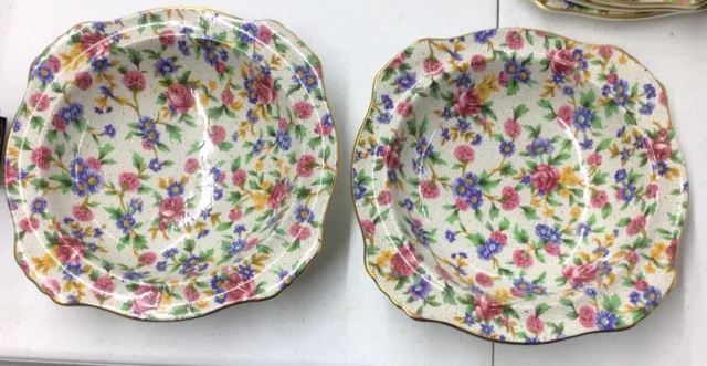 Vintage Chintz Royal Winton Grimwades Old Cottage Square Soup Bowls 7”