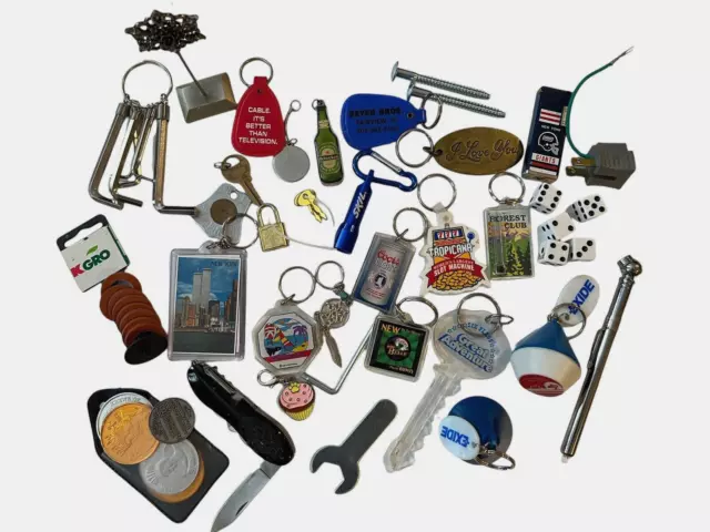 HUGE VTG Junk Drawer Lot Cigar Box Locks&keys Pens Knife Small Tools 100+ items 3