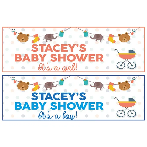 2 PERSONALISED BABY SHOWER BANNERS 800mm x 297mm - BOY OR GIRL