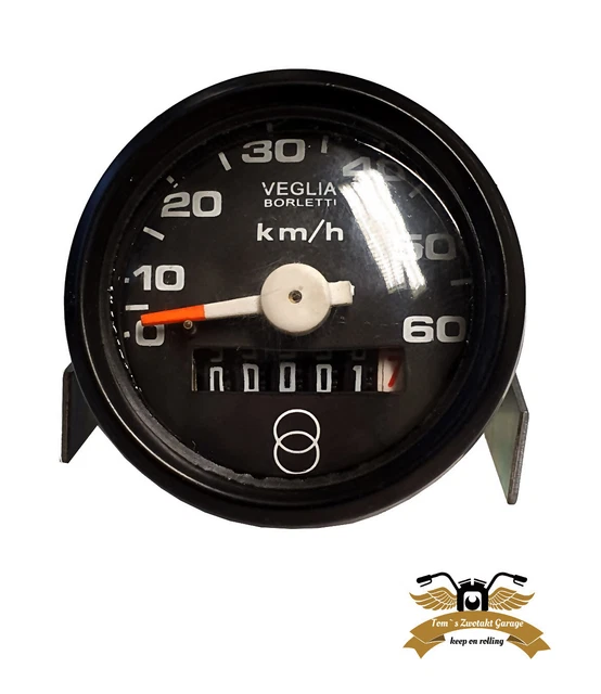 TACHO TACHOMETER VEGLIA Remake 48 x 39 mm 0 60 km/h schwarzes