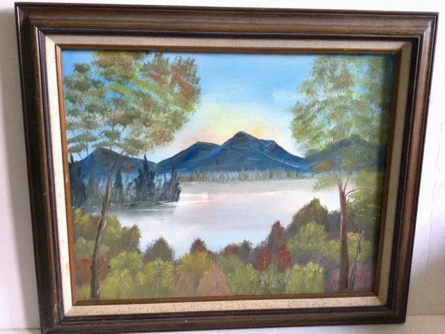 Large Original Oil on Canvas Mountains Lake Framed  - Maine Estate