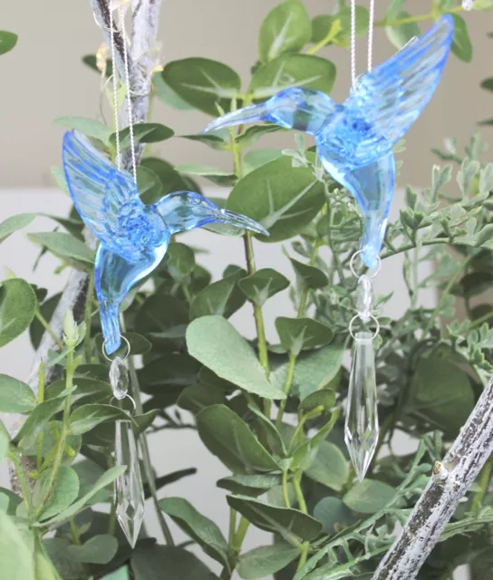 Gisela Graham Navidad Transparente Acrílico Azul Colibrí Con Gota Decoración X 2