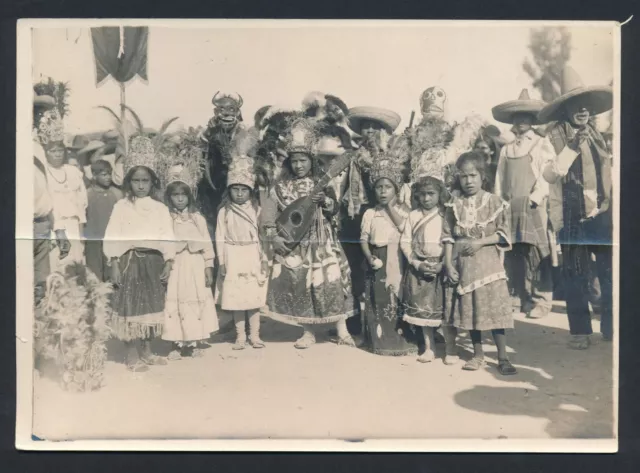 1923 NATIVE FESTIVAL in MEXICO Vintage Photo MASKS and COSTUMES!