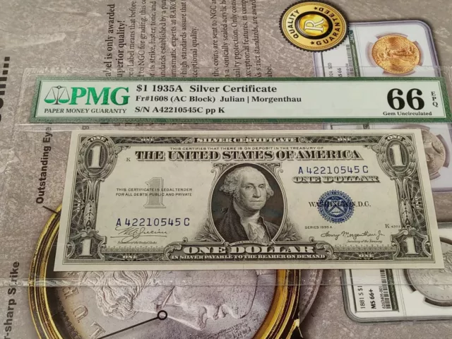 Fr. 1608  1935 A  $1 Silver Certificate PMG 66 EPQ GEM UNC TP-4181