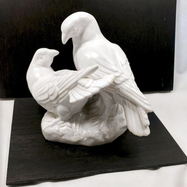 Majolica Love Bird Pair of Turtle Doves Ceramic Figurine Statue Signed by Artist