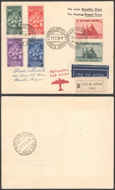 Vatican 1939 - Air Mail Cover Flight to Belgium R158