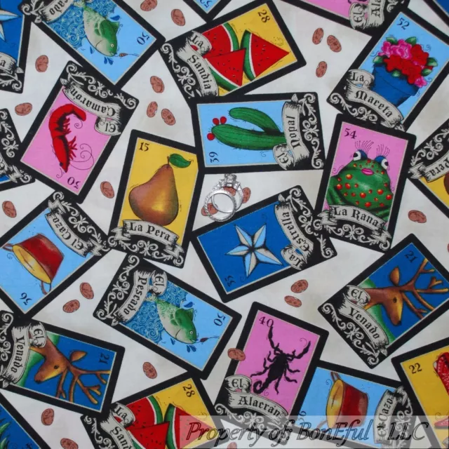 BonEful Fabric FQ Cotton Quilt Ethnic Flower Fish Frog Folk Art Tarot Card Goth