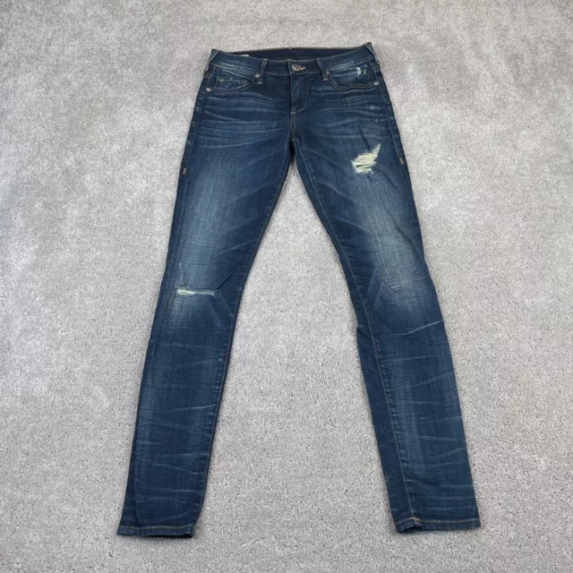 True Religion Jeans Womens 25 Blue Halle Mid Rise Super Skinny Distressed Denim