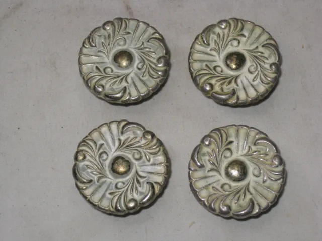 4 ornate vintage metal pull knobs knob pulls Japan approx. 1.5" diameter