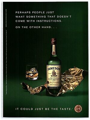 2007 Jameson Irish Whiskey Print Ad, Unwrapped Bottle On The Rocks Glass Green