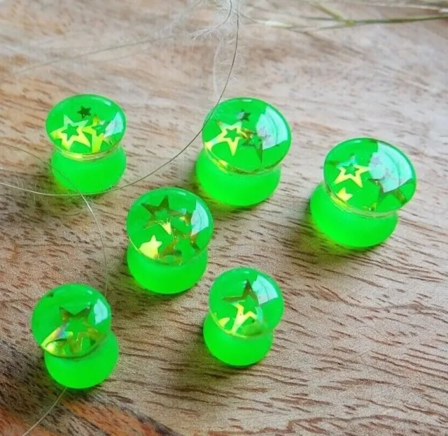 Glowing gauges Neon green earrings for gauged ears Resin plugs tunnels 00g Pair