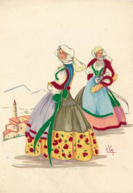 Cartolina Costumi Sardegna Bono Tempera di Lola Loy Non Viaggiata