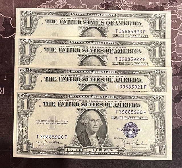 1935 4 Sequential $1 Dollar Silver Certificates 20-23