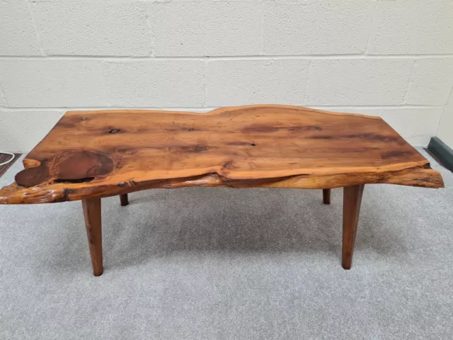 Solid Wood Coffee Table Live Edge Stylish 1960s Vintage Handmade  *FLAW*