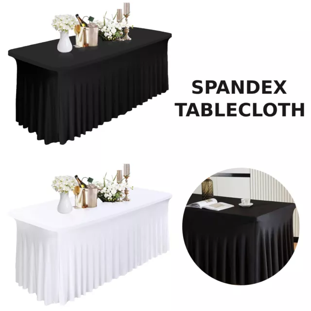 6FT Rectangular Mantel Paño Blanco Negro Spandex Poliéster Mantel Boda