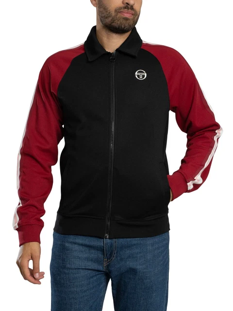 Veste De Survêtement Sergio Tacchini Vintage Bleu Marine Et Blanc - Taille L Homme - Occasion Très Bon état