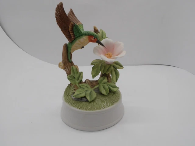 1989 ARNART Byron Hummingbird Rotating Music Box Ceramic