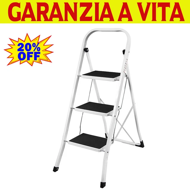 Scala Pieghevole 3 Gradini Acciaio Nera - Portata 150kg, Antiscivolo, Per Casa E Fai Da Te - Foto 8