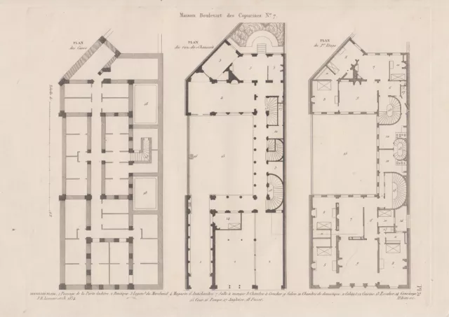 1837 Haus BOULEVARD DES CAPUCINES Paris 2 Original Drucke Architektur Lesueur