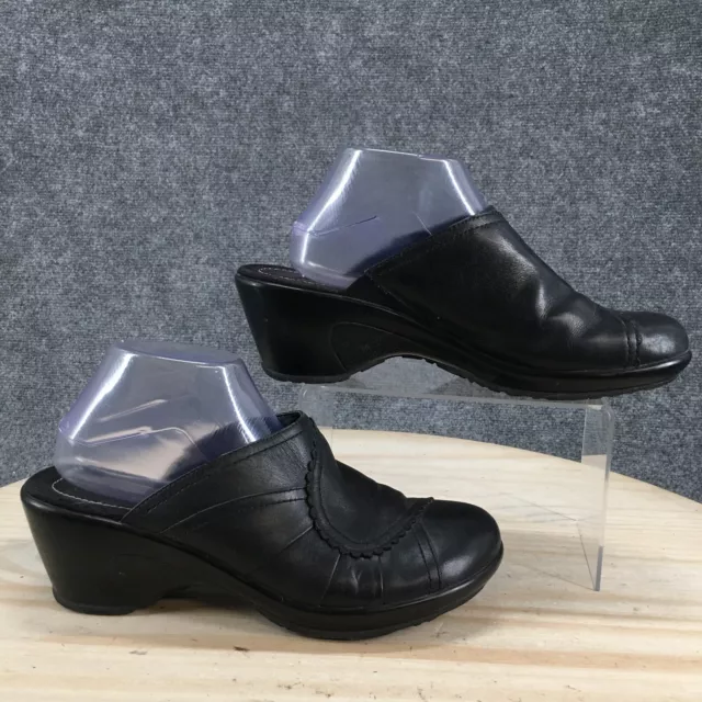 Strictly Comfort Sandals Womens 10 M Slip On Mule Clogs Black Leather Wedge