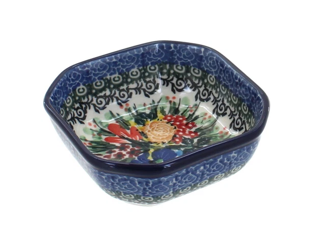 Blue Rose Polish Pottery Summer Blooms Small Square Dish