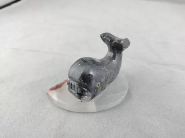Hand Carved Dark Grey Sperm Whale Figure Figurine Sculpture On Base - Small