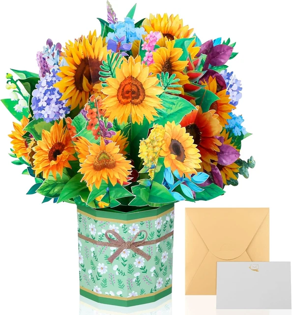 GET WELL SOON Pop up Cards, 3D Paper Flowers Bouquet Greeting Cards ...