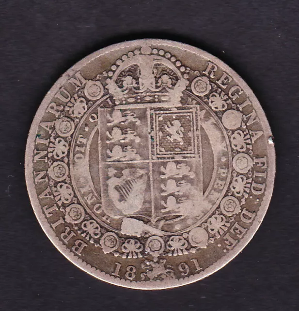 1891 HALF CROWN   Fine+ condition  very nice details   .925  STERLING SILVER