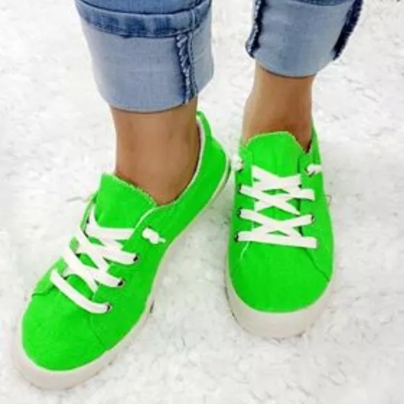 Forever Link Slip-On Comfort-01 Sneaker Neon Green Lace up Fashion Sneakers