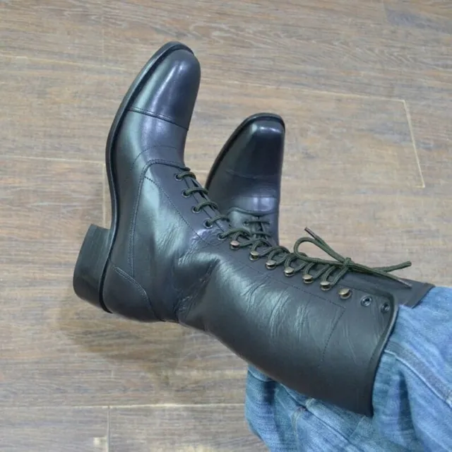 Men handmade black genuine leather Ankle High Riding Custom  Boots