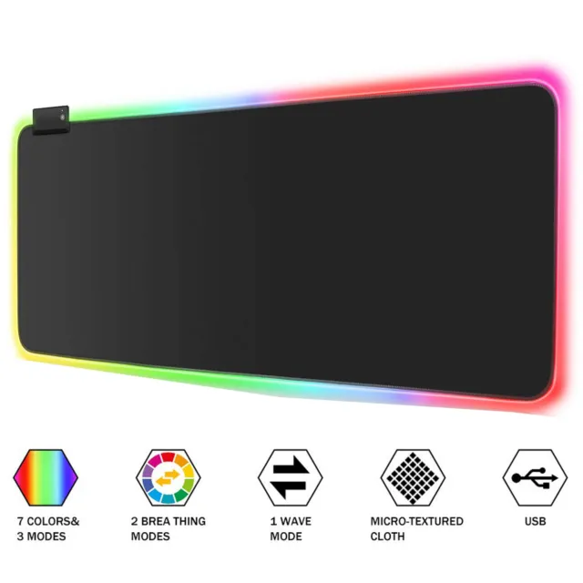Large RGB Luminous Gaming Mouse Pad Colorful Glowing USB LED Non-slip 300x780mm