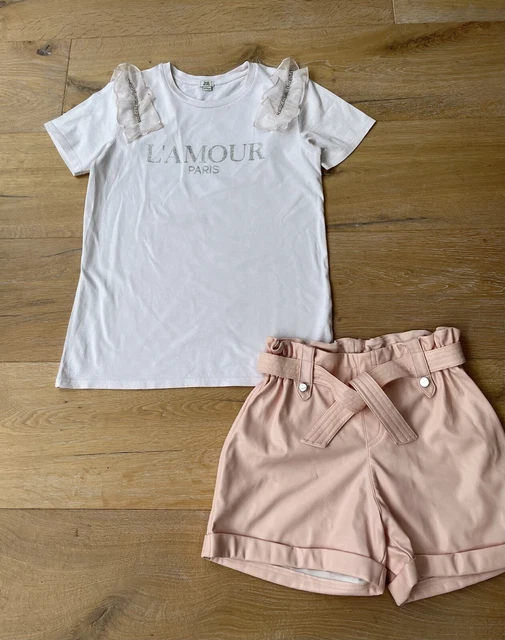 GIRLS RIVER ISLAND PARTY OUTFIT *FAUX LEATHER SHORTS DIAMANTÉ TOP- 11 YEARS (12y